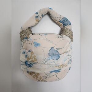 Elegant Floral Cream and Blue Shoulder Bag